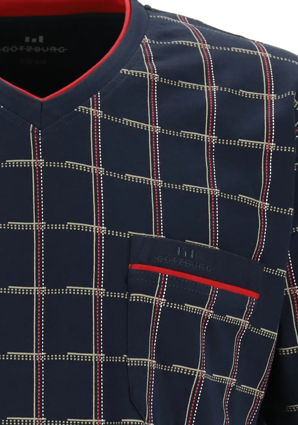 Gotzburg heren shortama, blauw met rood en wit geruit