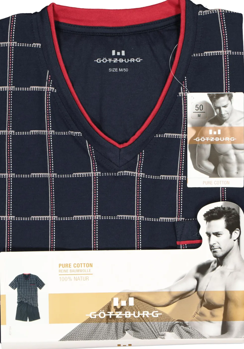 Gotzburg heren shortama, blauw met rood en wit geruit