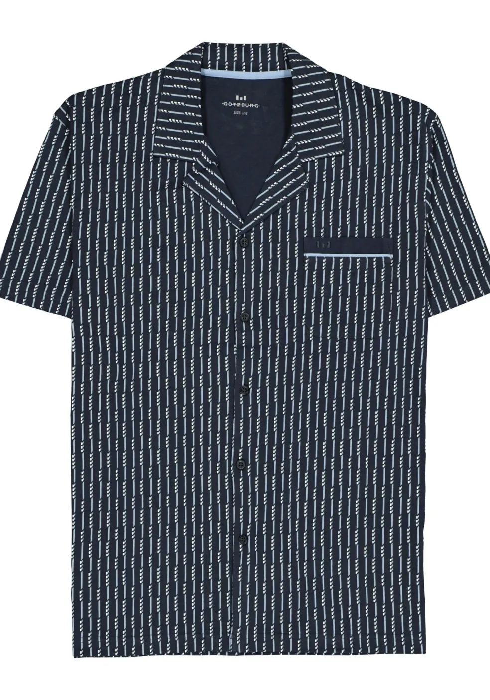 Gotzburg heren shortama met knoopjes, blauw met lichtblauw en wit dessin
