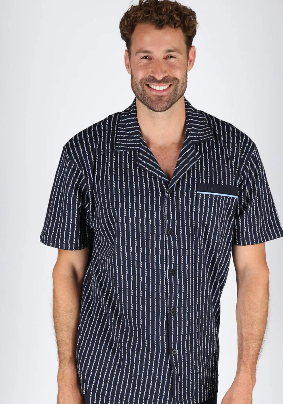 Gotzburg heren shortama met knoopjes, blauw met lichtblauw en wit dessin