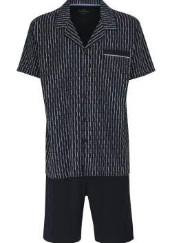 Gotzburg heren shortama met knoopjes, blauw met lichtblauw en wit dessin