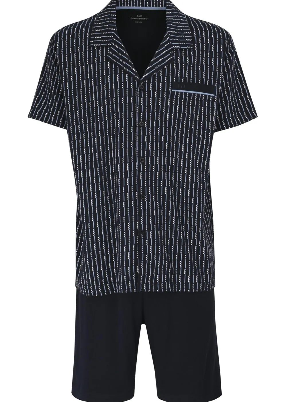 Gotzburg heren shortama met knoopjes, blauw met lichtblauw en wit dessin