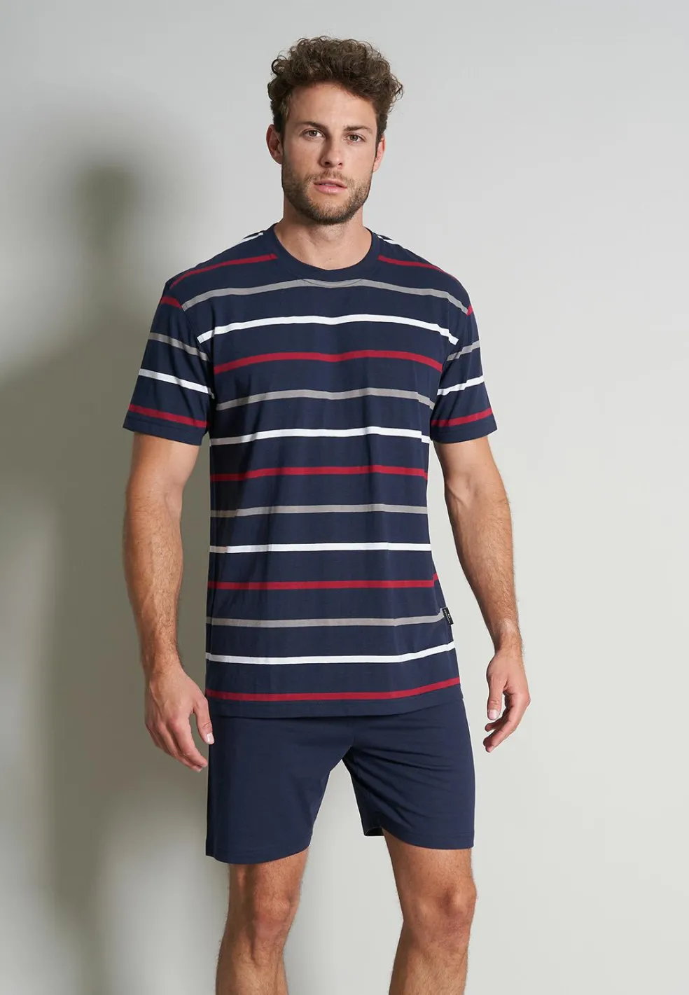 Gotzburg heren shortama O-hals, donkerblauw gestreept
