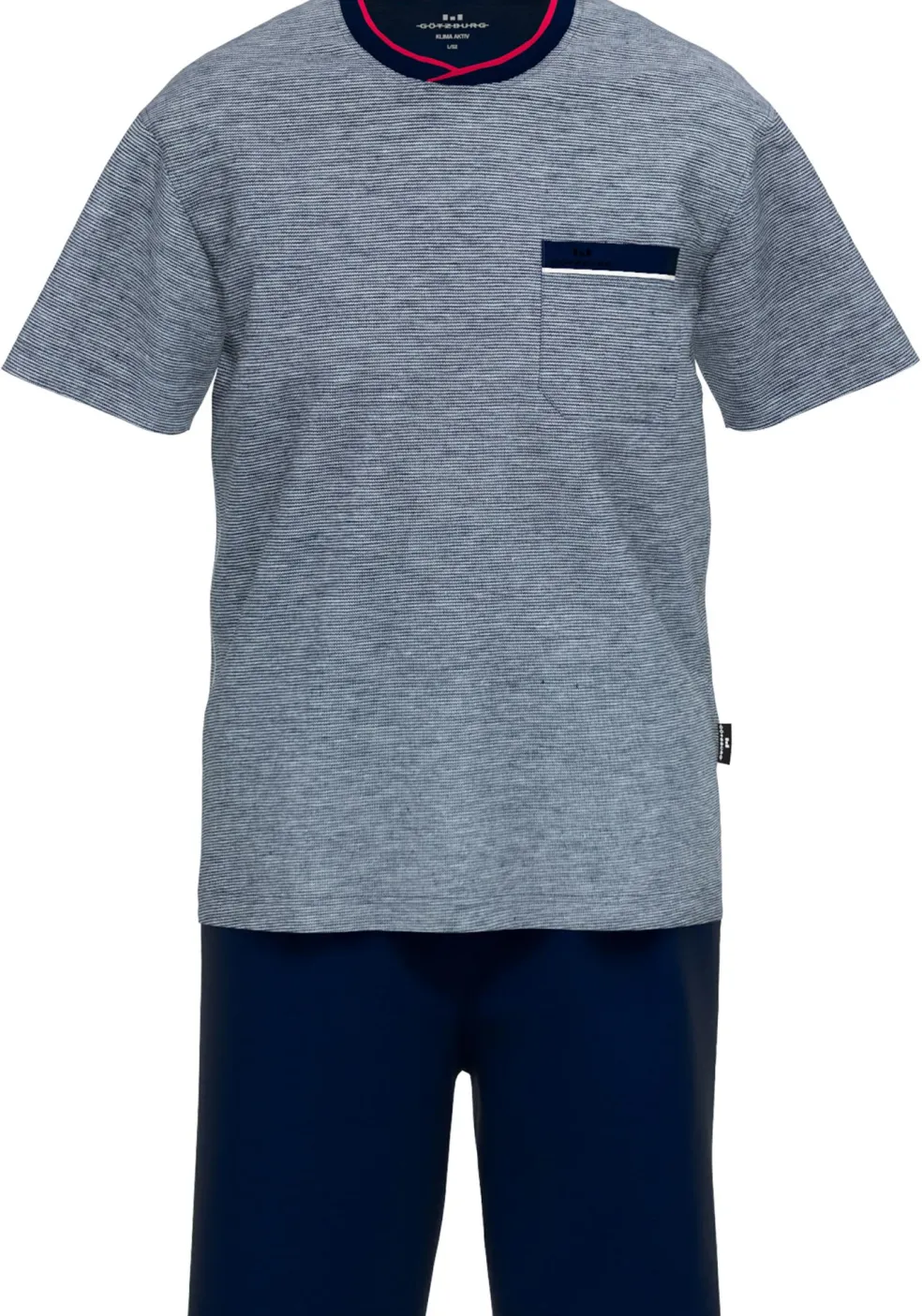 Gotzburg heren shortama O-hals, middenblauw melange