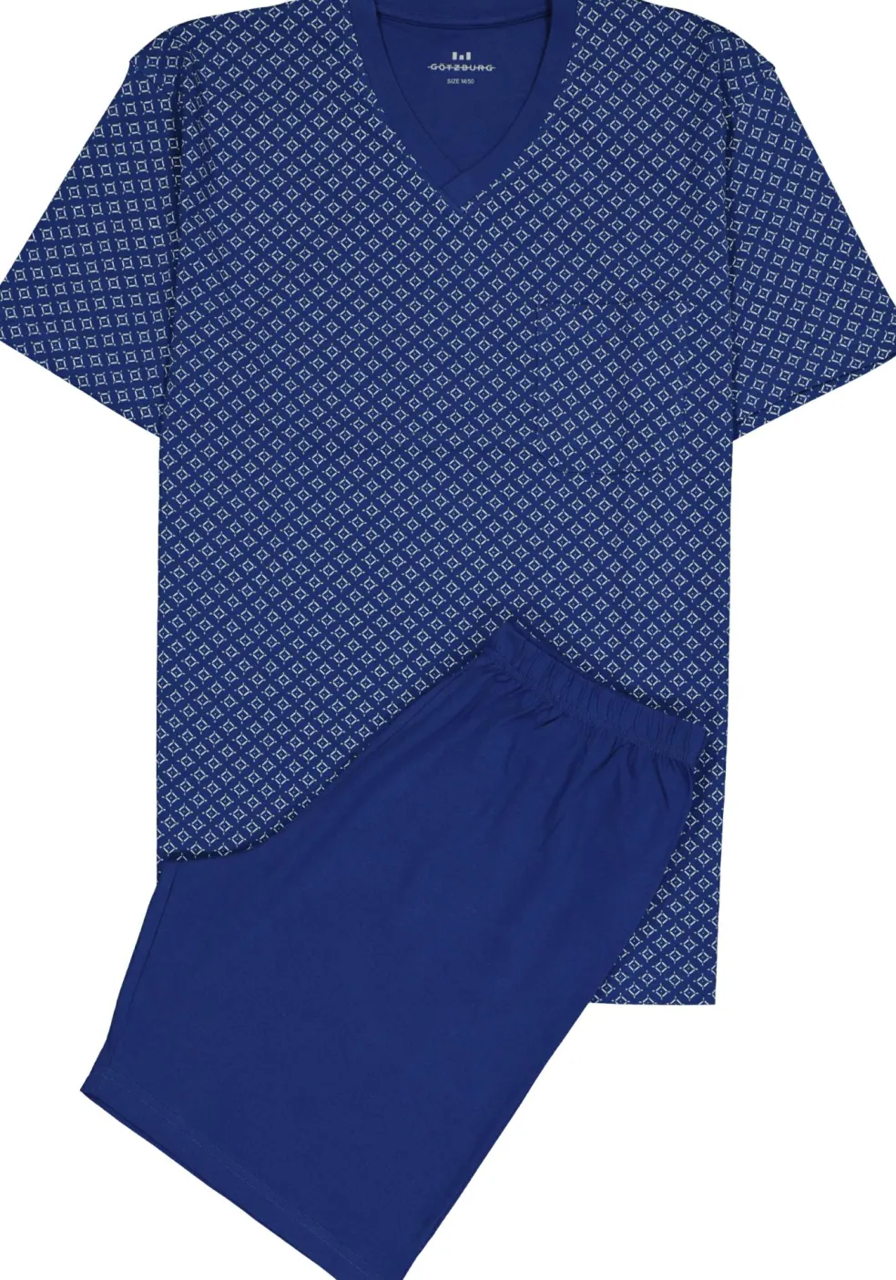 Gotzburg heren shortama V-hals, donkerblauw dessin