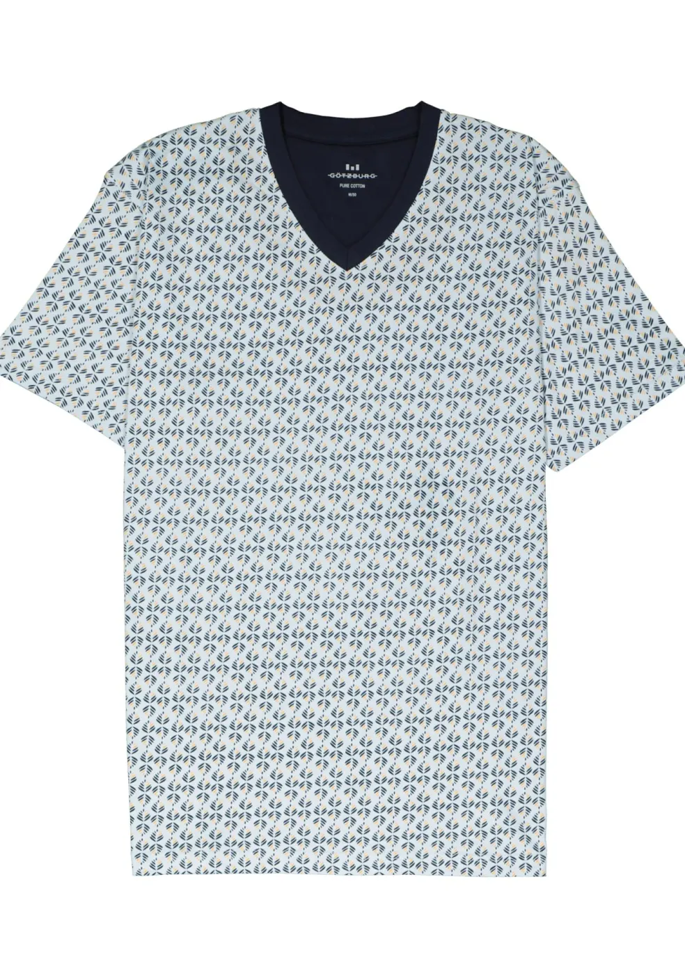 Gotzburg heren shortama V-hals, licht- met donkerblauw en geel dessin