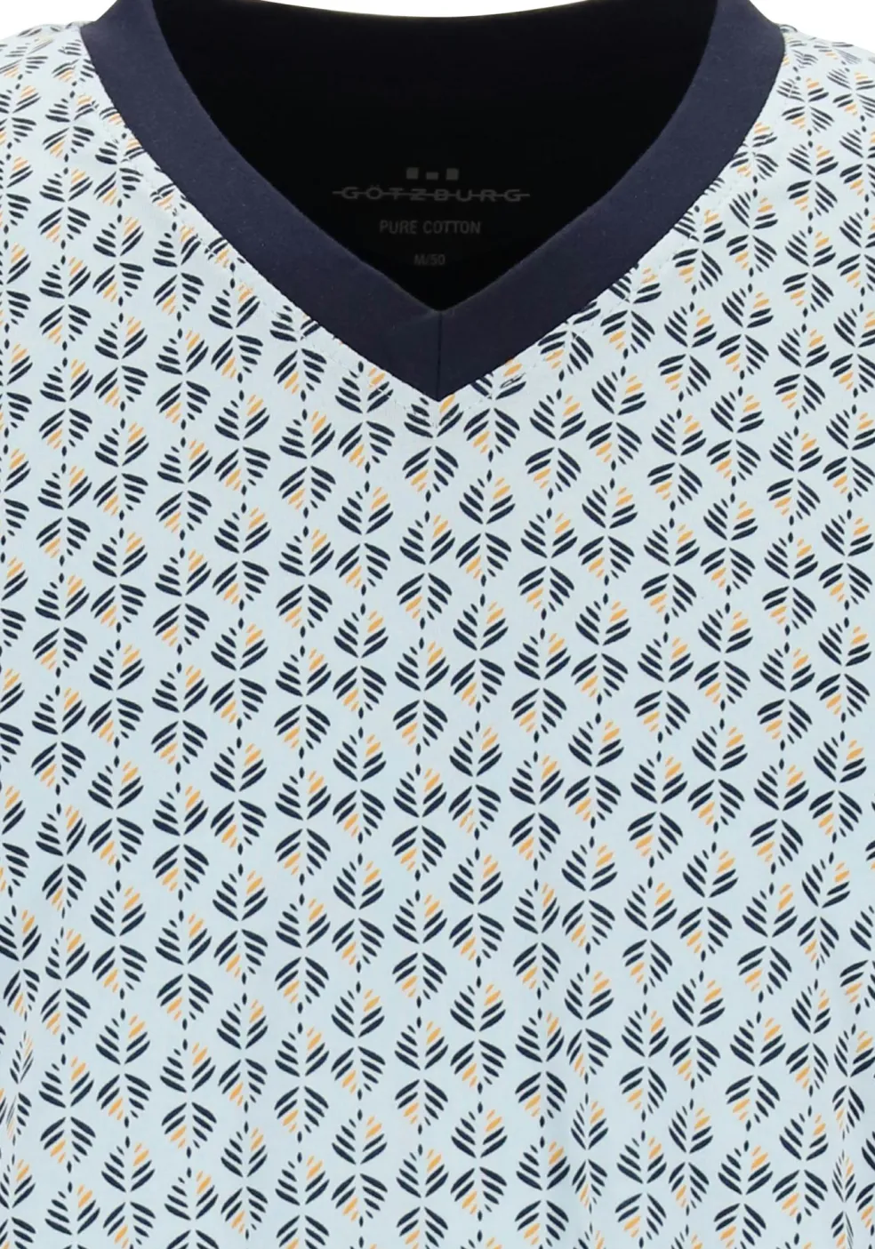Gotzburg heren shortama V-hals, licht- met donkerblauw en geel dessin