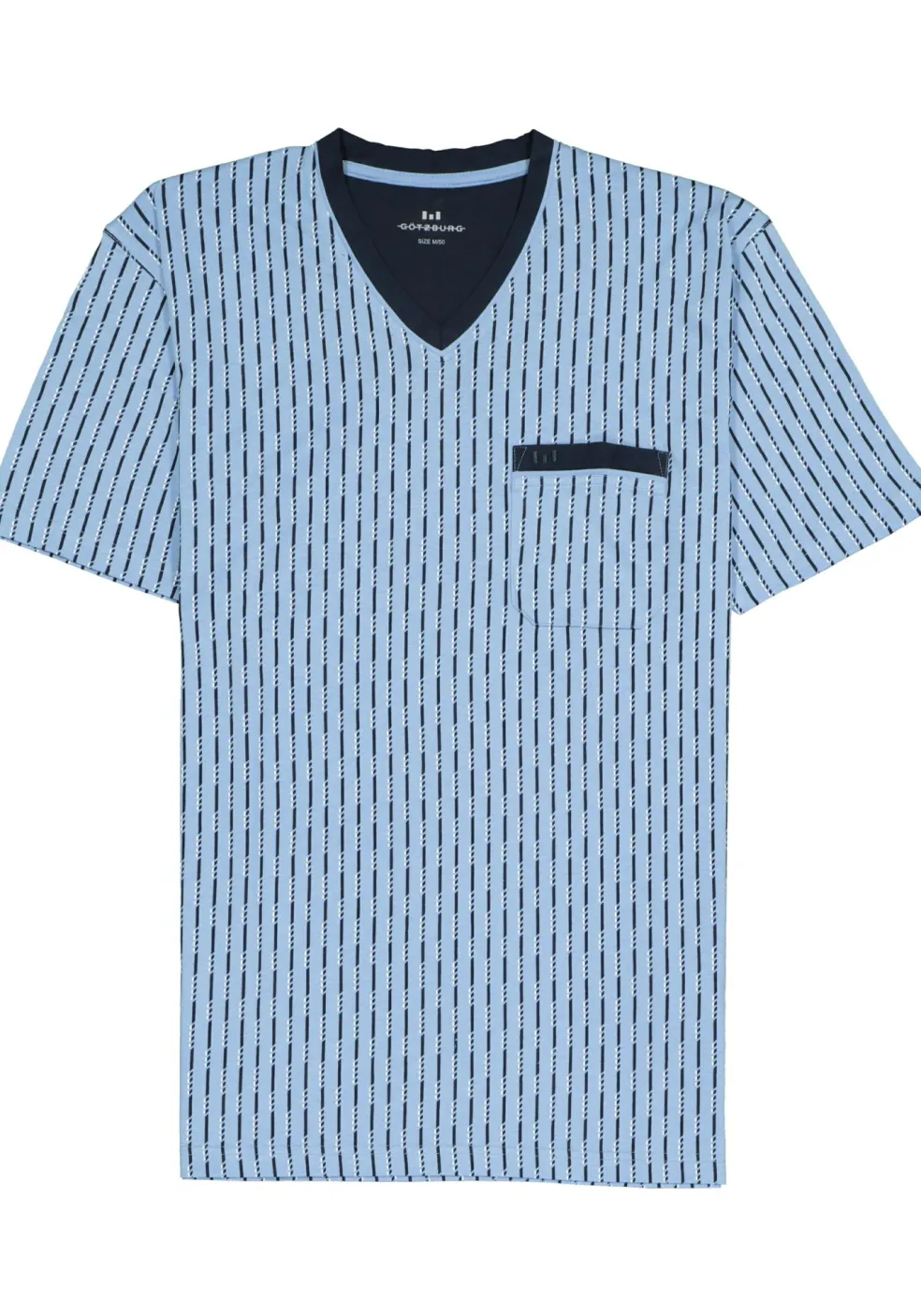 Gotzburg heren shortama, V-hals, lichtblauw met blauw en wit dessin