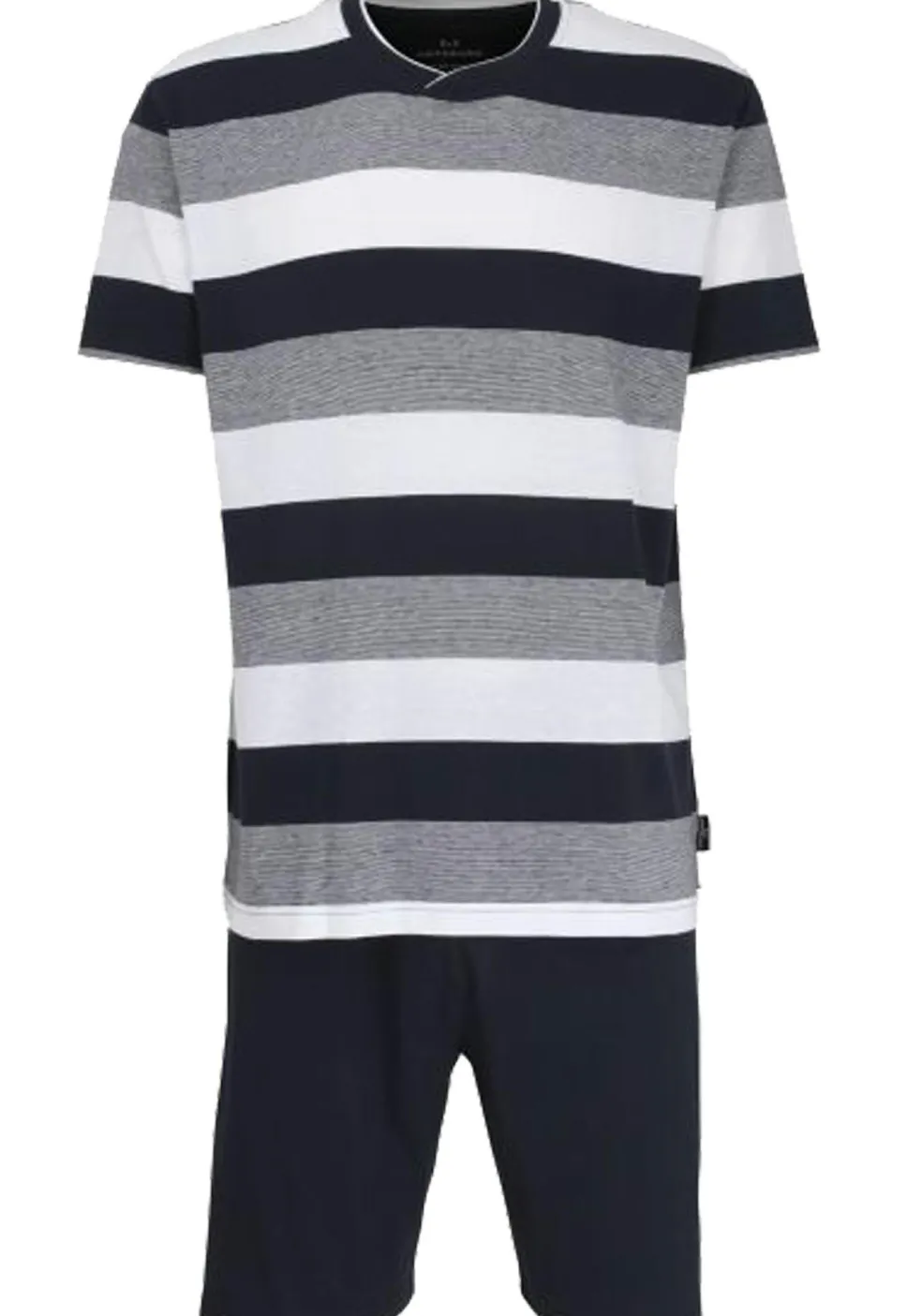 Gotzburg heren shortama V-hals, middenblauw gestreept
