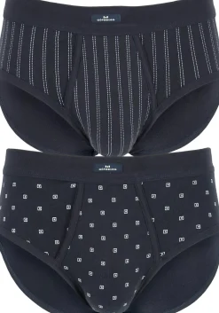 Gotzburg heren slips (2-pack), heren slips in Feinripp met gulp, donkerblauw dessin