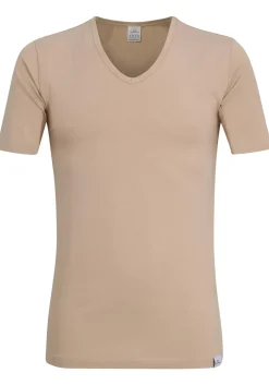 Gotzburg heren T-shirt slim fit V-hals 95/5 (1-pack), stretch ondershirt, beige