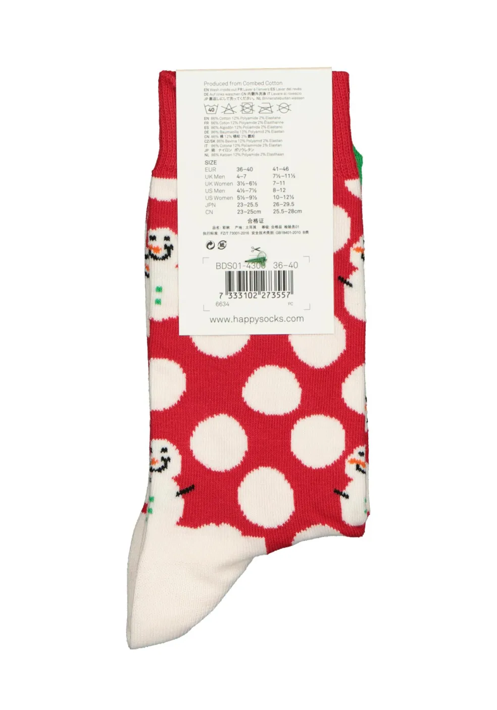 Happy Socks Big Dot Snowman Sock, rood