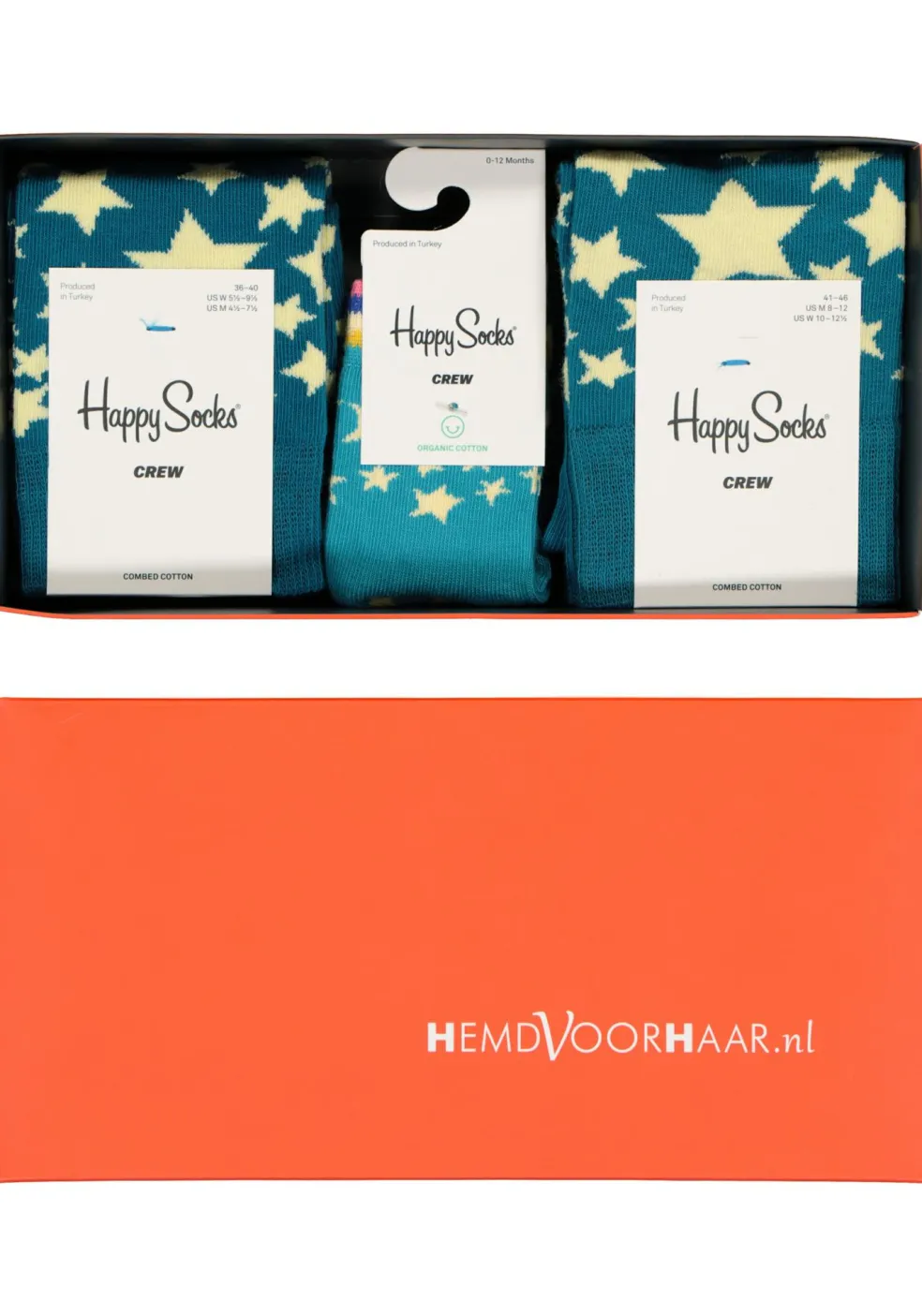 Happy Socks cadeauset, 3-pack Baby's eerste sterren (family pakket)