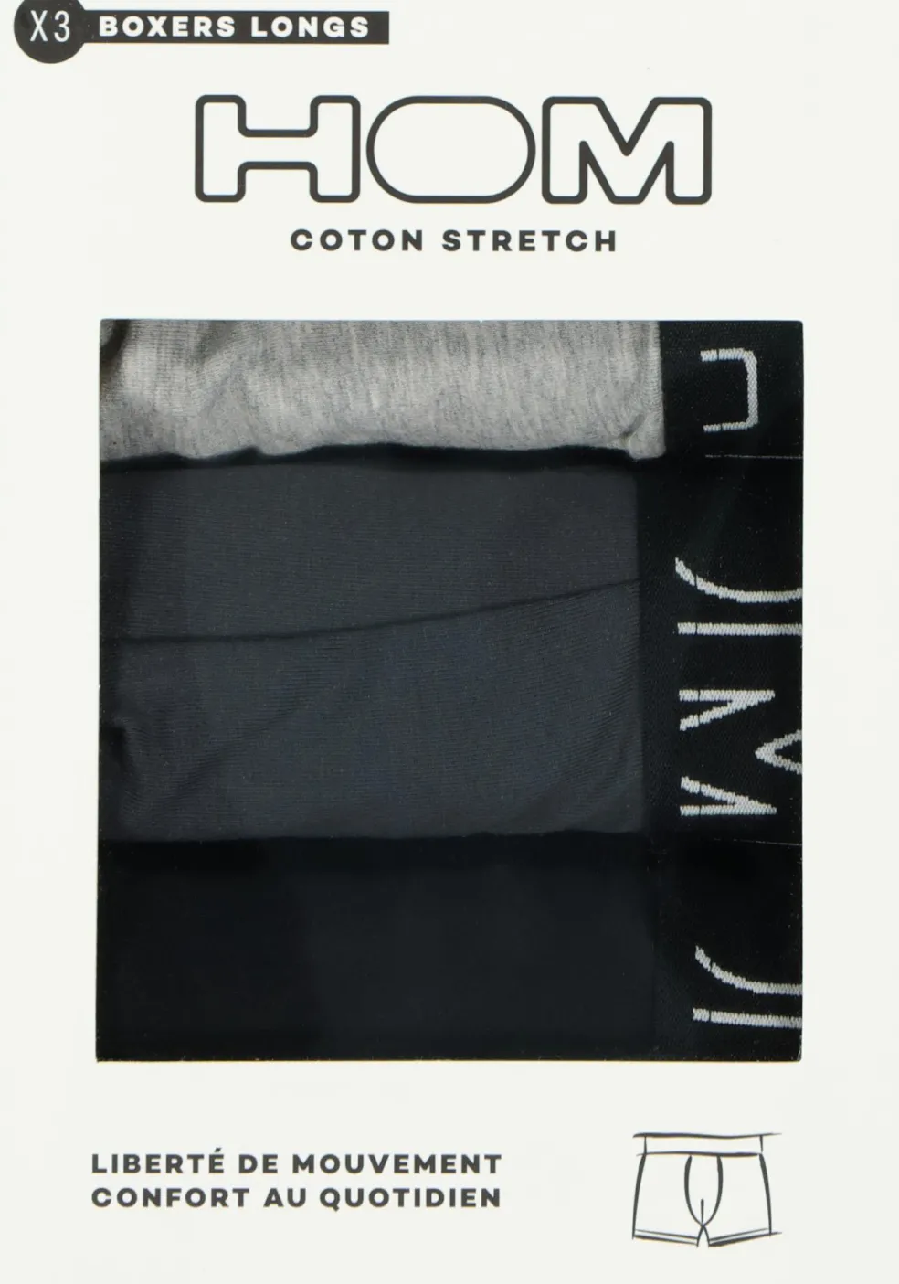 HOM Patrick #2 long boxer briefs (3-pack), heren boxers normale lengte, zwart, grijs, grijs