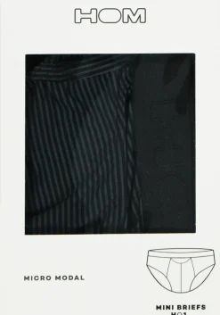 HOM Simon mini briefs HO1 (1-pack), herenslip met horizontale gulp, zwart gestreept