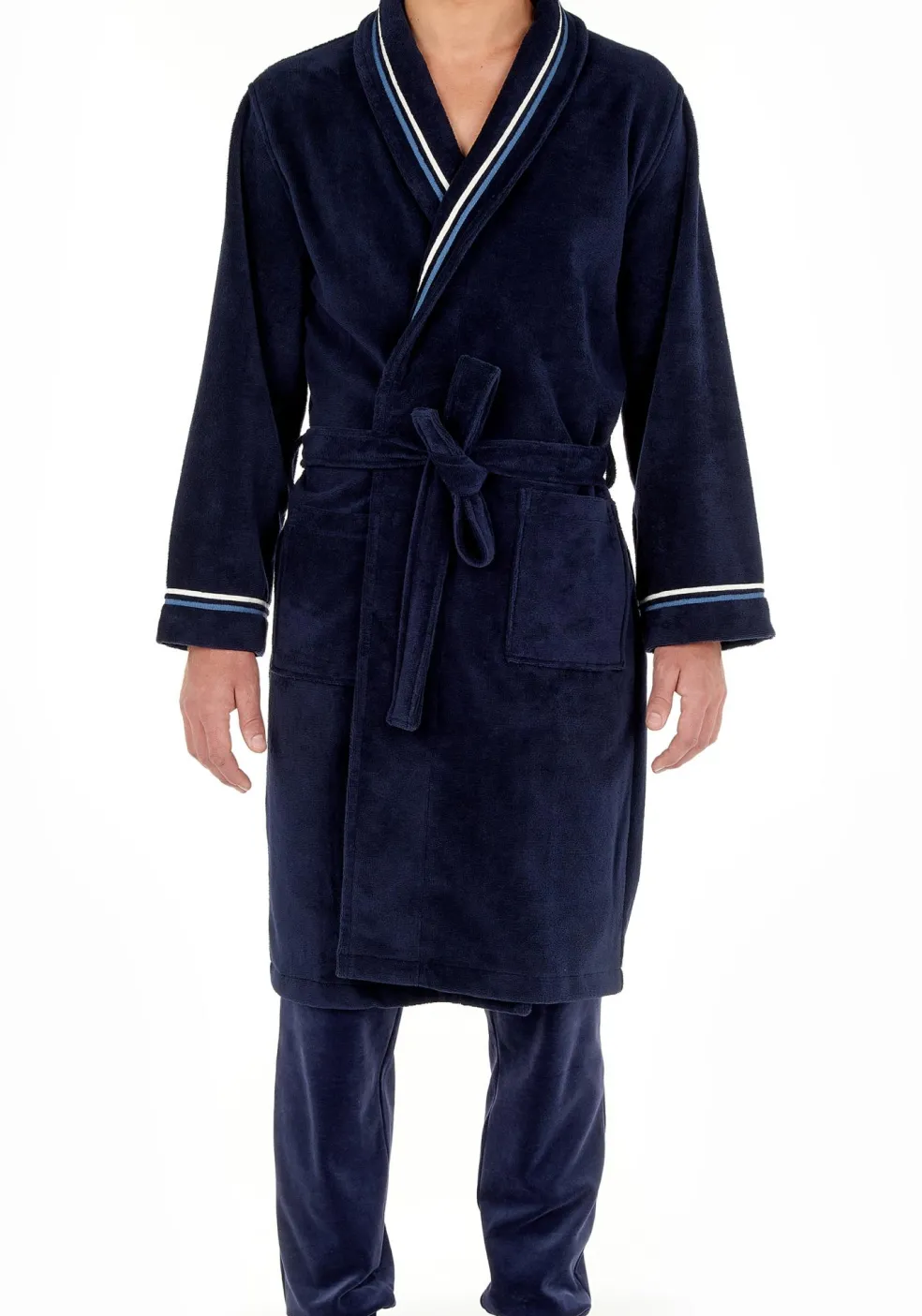 HOM Transat bathrobe, heren badjas, donkerblauw