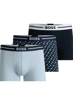 HUGO BOSS Bold trunks (3-pack), heren boxers kort, lichtblauw, donkerblauw, blauw dessin