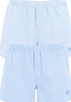 HUGO BOSS boxershorts woven (2-pack), heren boxers wijd model, lichtblauw geruit en gestreept