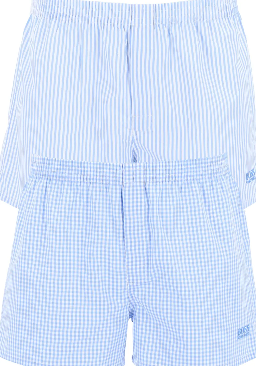 HUGO BOSS boxershorts woven (2-pack), heren boxers wijd model, lichtblauw geruit en gestreept
