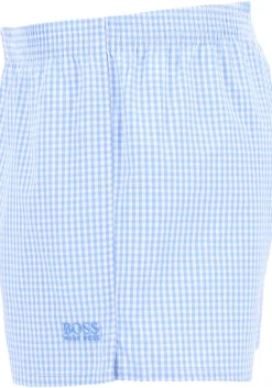 HUGO BOSS boxershorts woven (2-pack), heren boxers wijd model, lichtblauw geruit en gestreept