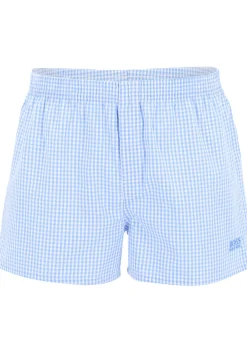 HUGO BOSS boxershorts woven (2-pack), heren boxers wijd model, lichtblauw geruit en gestreept