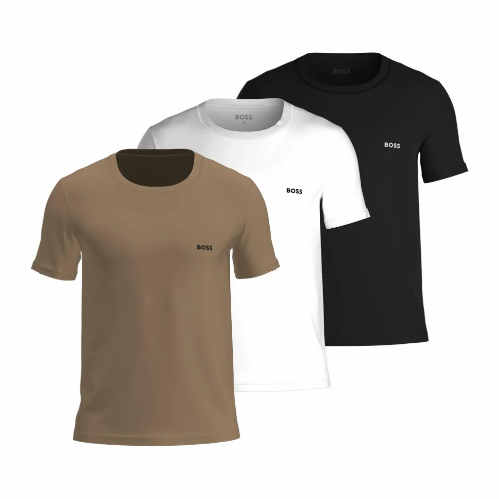 HUGO BOSS Classic T-shirts regular fit (3-pack), heren T-shirts O-hals, midden beige, zwart en wit