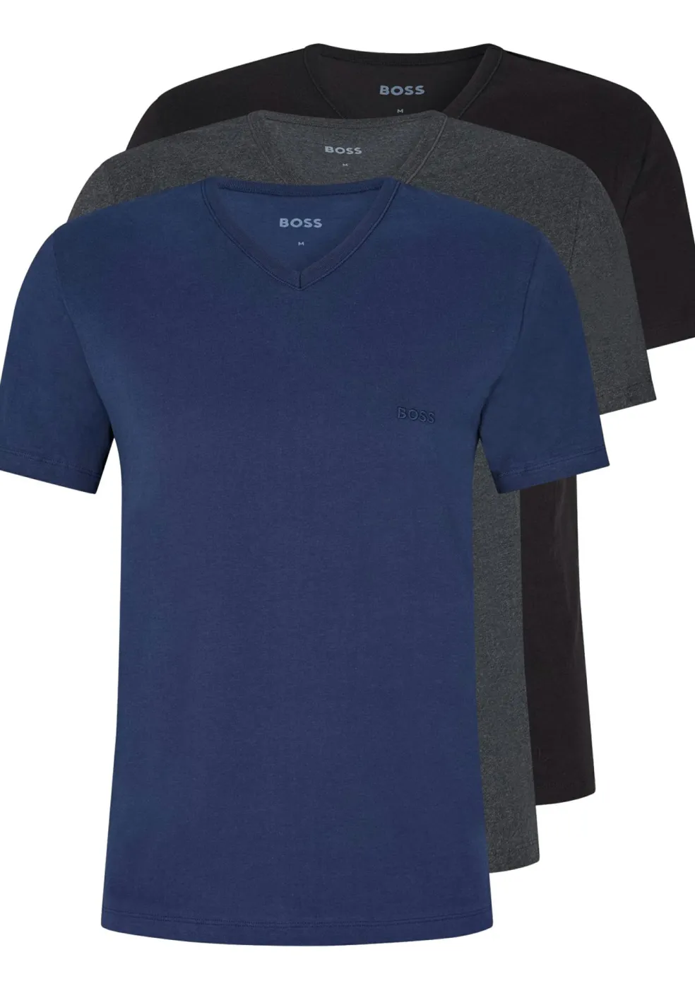 HUGO BOSS Classic T-shirts regular fit (3-pack), heren T-shirts V-hals, navy, grijs, zwart