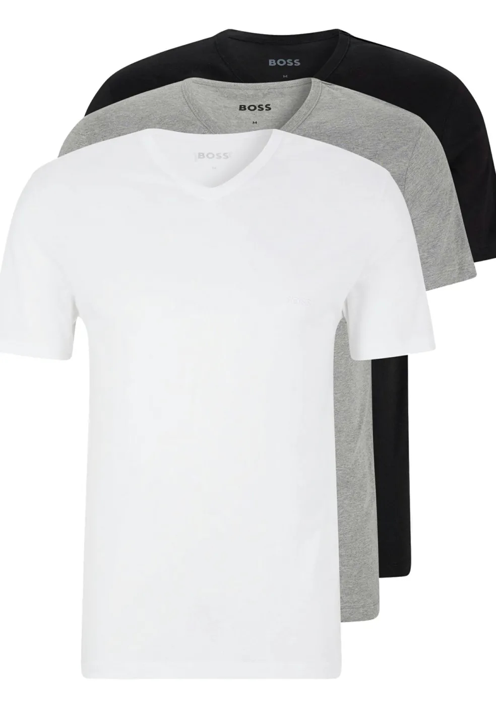 HUGO BOSS Classic T-shirts regular fit (3-pack), heren T-shirts V-hals, wit, grijs, zwart