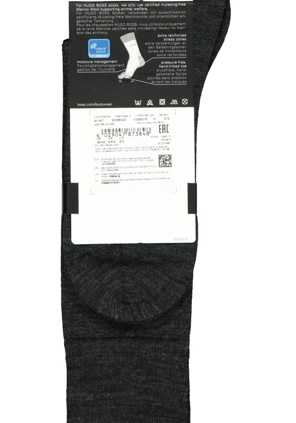 HUGO BOSS John uni (1-pack), herensokken wol met katoen, antraciet
