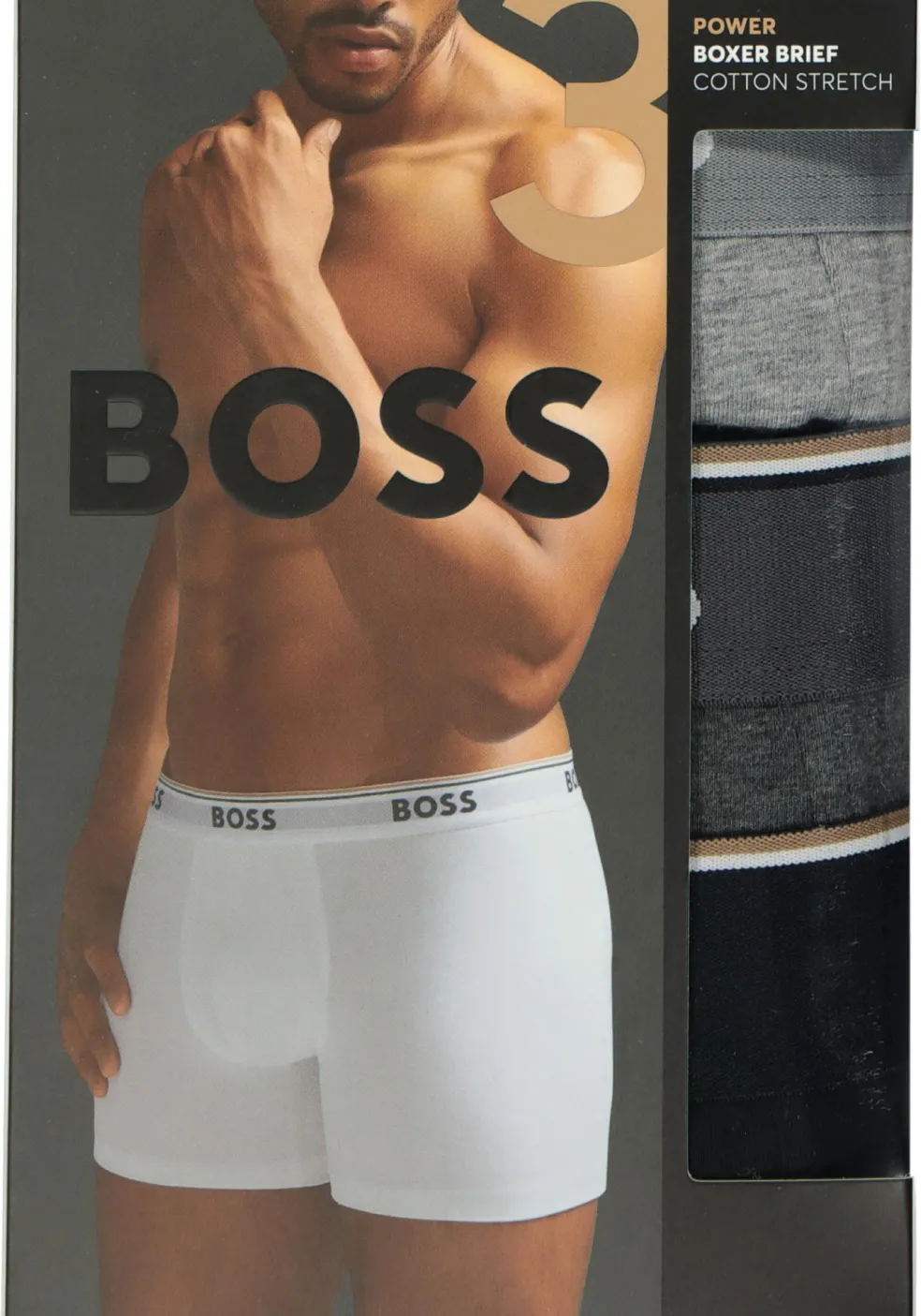 HUGO BOSS Power boxer briefs (3-pack), heren boxers normale lengte, grijs, grijs, zwart
