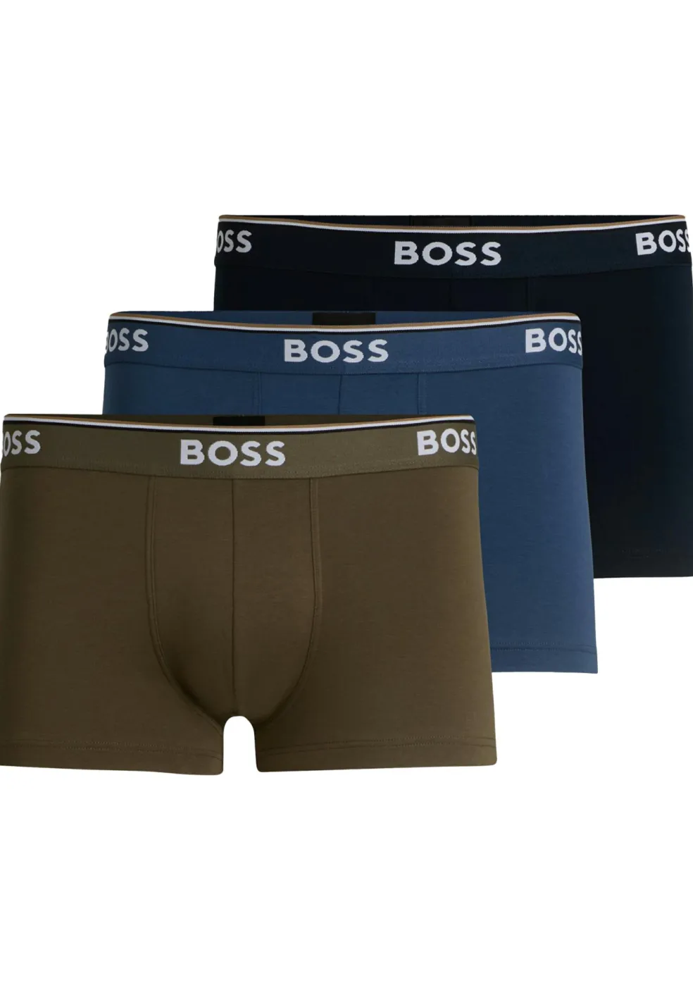 HUGO BOSS Power trunks (3-pack), heren boxers kort, blauw, middenblauw, olijfgroen