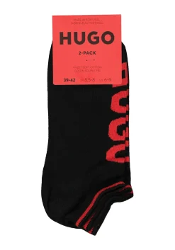 HUGO logo sokken (2-pack), unisex enkelsokken, zwart