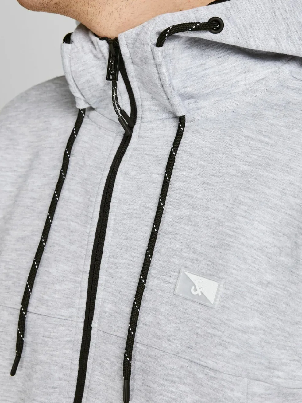 JACK & JONES Air sweat zip hood regular fit, heren sweatvest katoenmengsel met capuchon, lichtgrijs melange