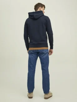 JACK & JONES Arie sweat hood slim fit, heren hoodie katoenmengsel met capuchon, blauw