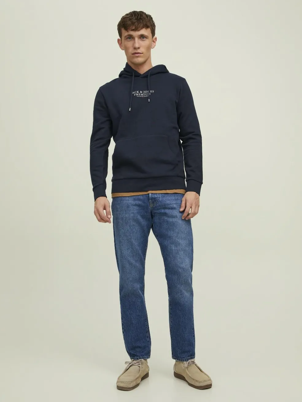 JACK & JONES Arie sweat hood slim fit, heren hoodie katoenmengsel met capuchon, blauw