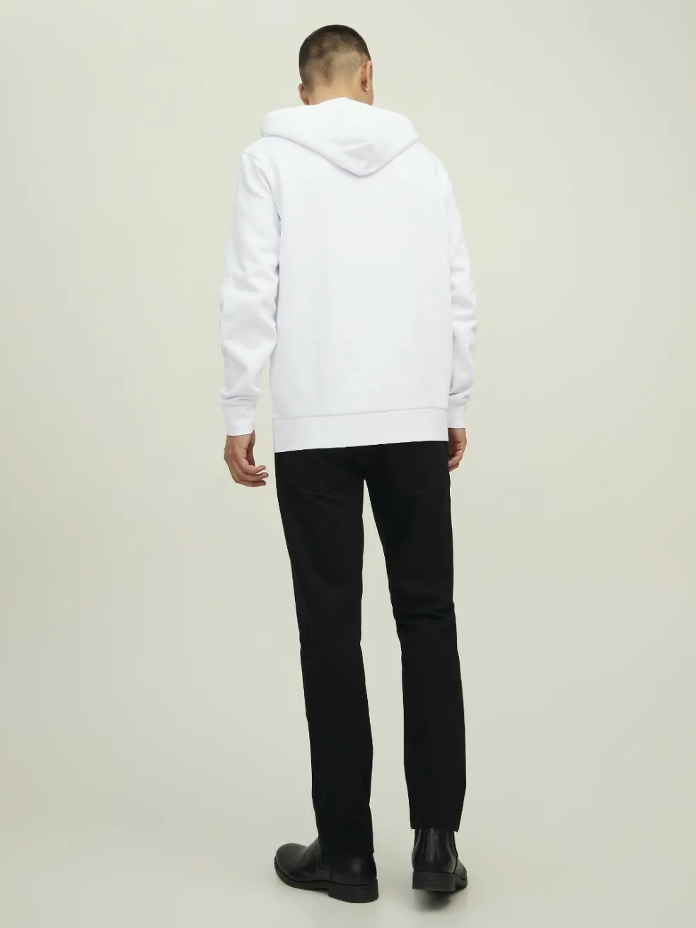 JACK & JONES Arie sweat hood slim fit, heren hoodie katoenmengsel met capuchon, wit