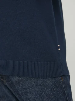 JACK & JONES Basic knit crew neck slim fit, heren pullover katoen met O-hals, blauw