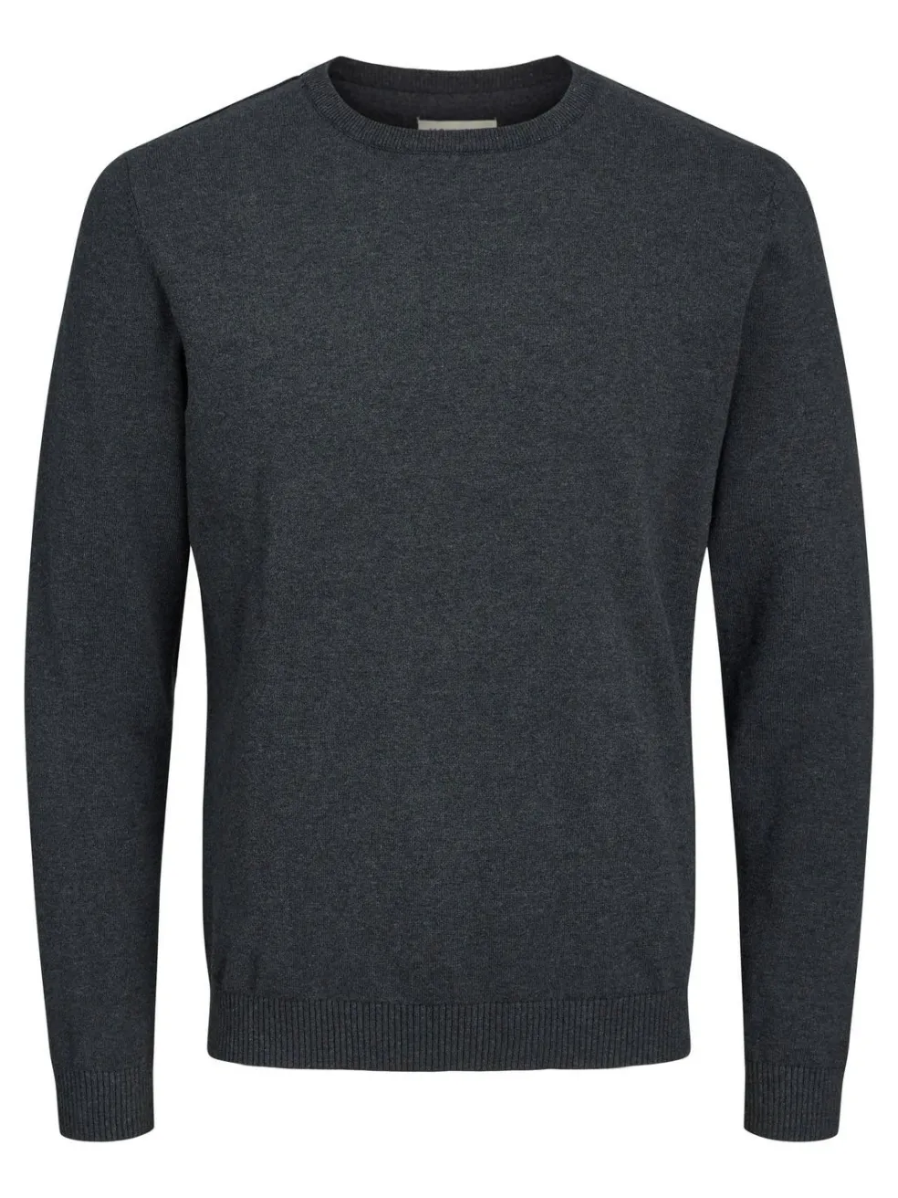 JACK & JONES Basic knit crew neck slim fit, heren pullover katoen met O-hals, donkergrijs melange
