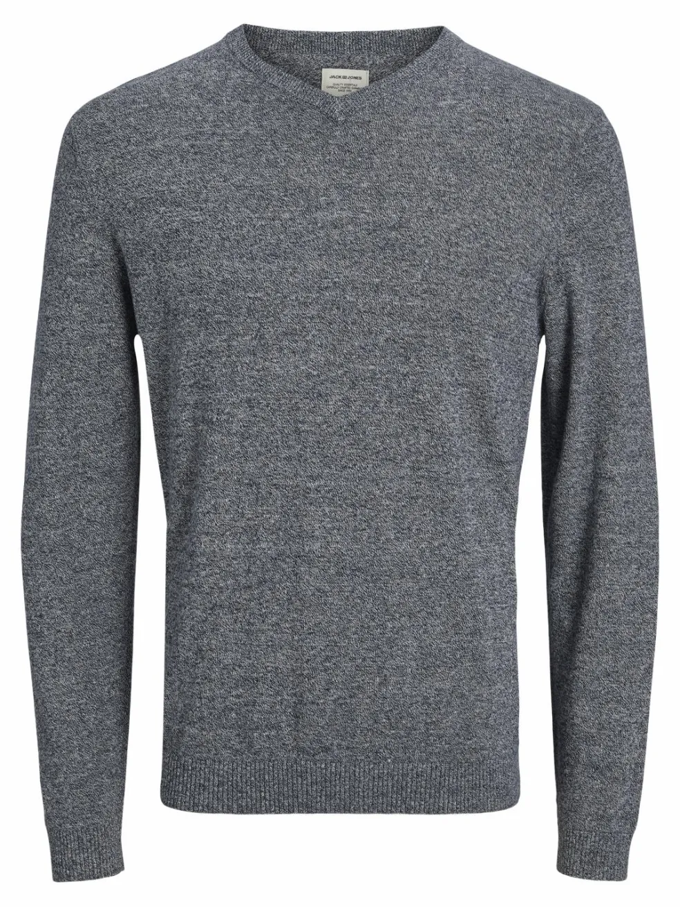 JACK & JONES Basic knit v-neck slim fit, heren pullover katoen met V-hals, blauw samen met offwhite