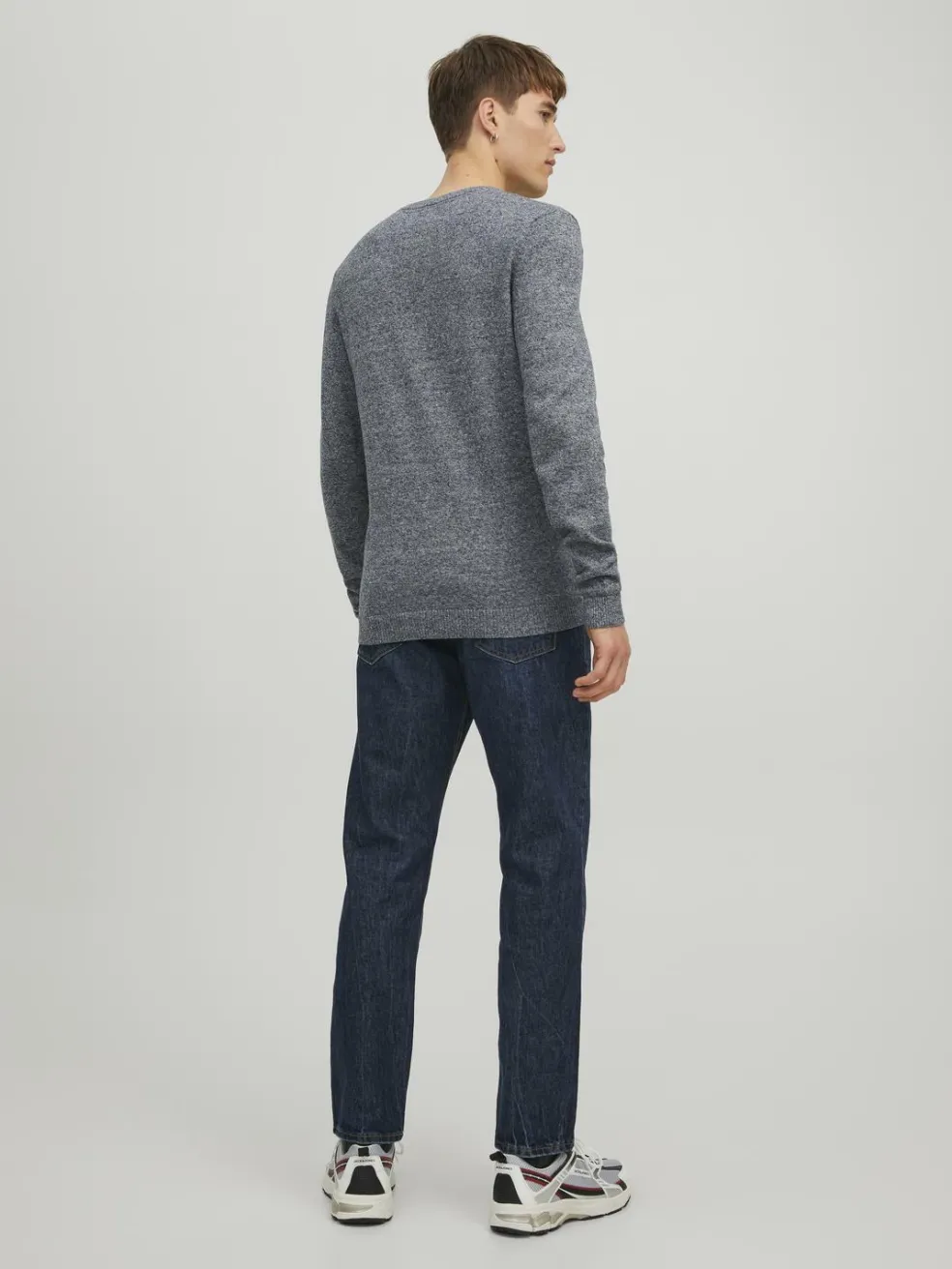 JACK & JONES Basic knit v-neck slim fit, heren pullover katoen met V-hals, blauw samen met offwhite