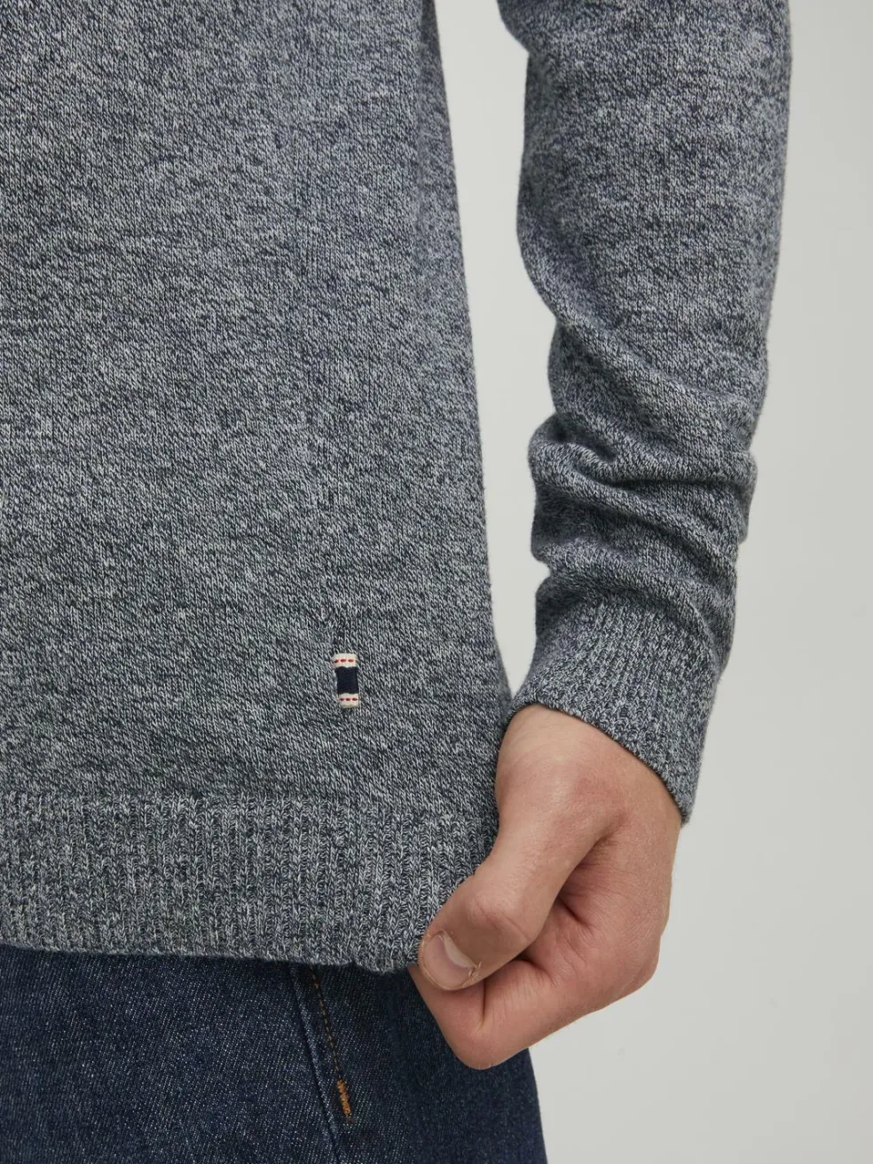 JACK & JONES Basic knit v-neck slim fit, heren pullover katoen met V-hals, blauw samen met offwhite