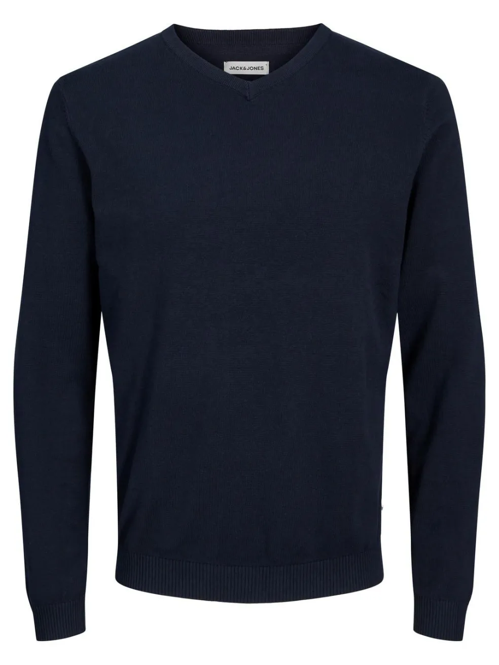 JACK & JONES Basic knit v-neck slim fit, heren pullover katoen met V-hals, blauw
