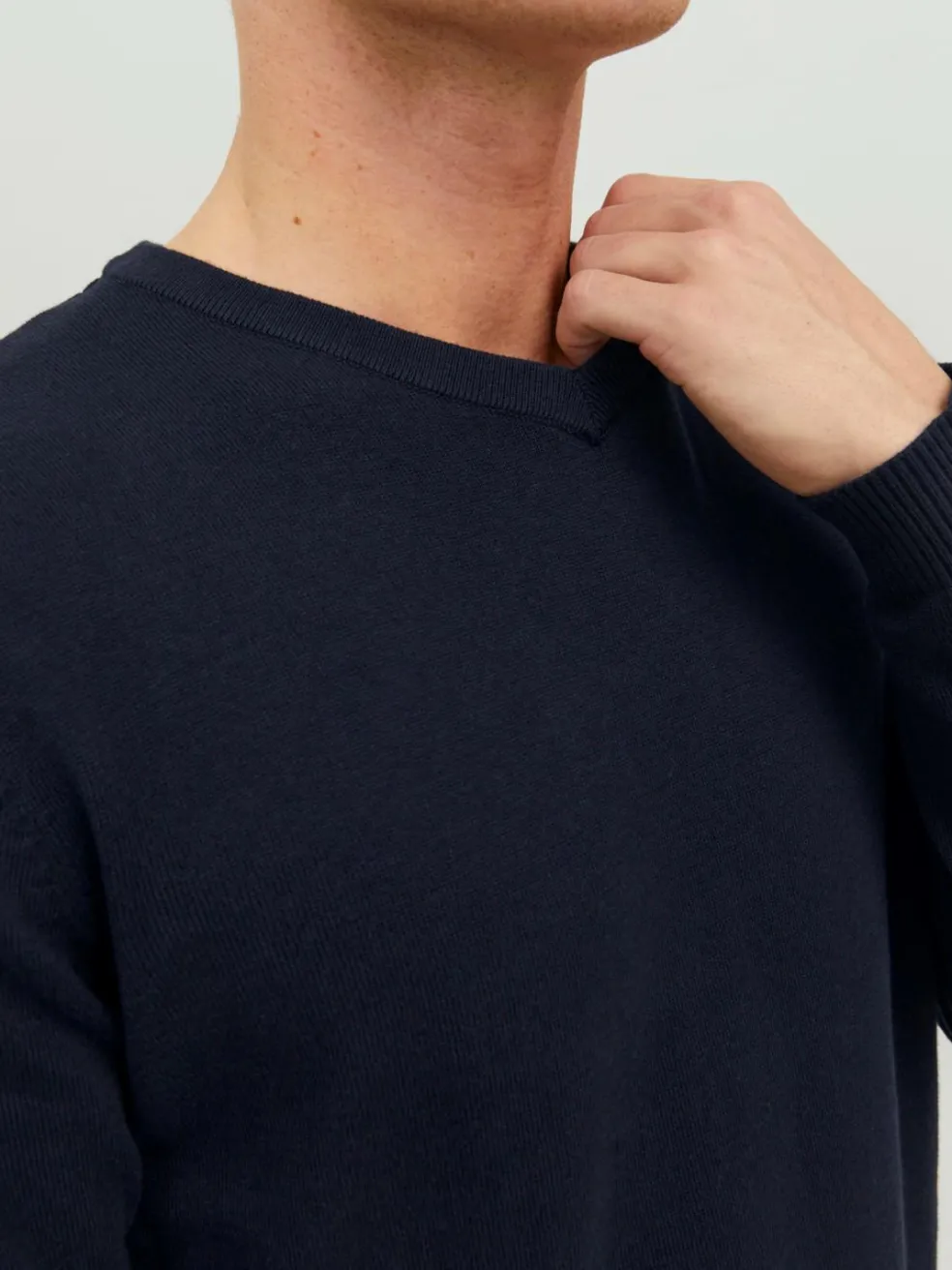 JACK & JONES Basic knit v-neck slim fit, heren pullover katoen met V-hals, blauw