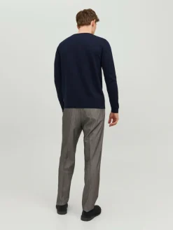 JACK & JONES Basic knit v-neck slim fit, heren pullover katoen met V-hals, blauw