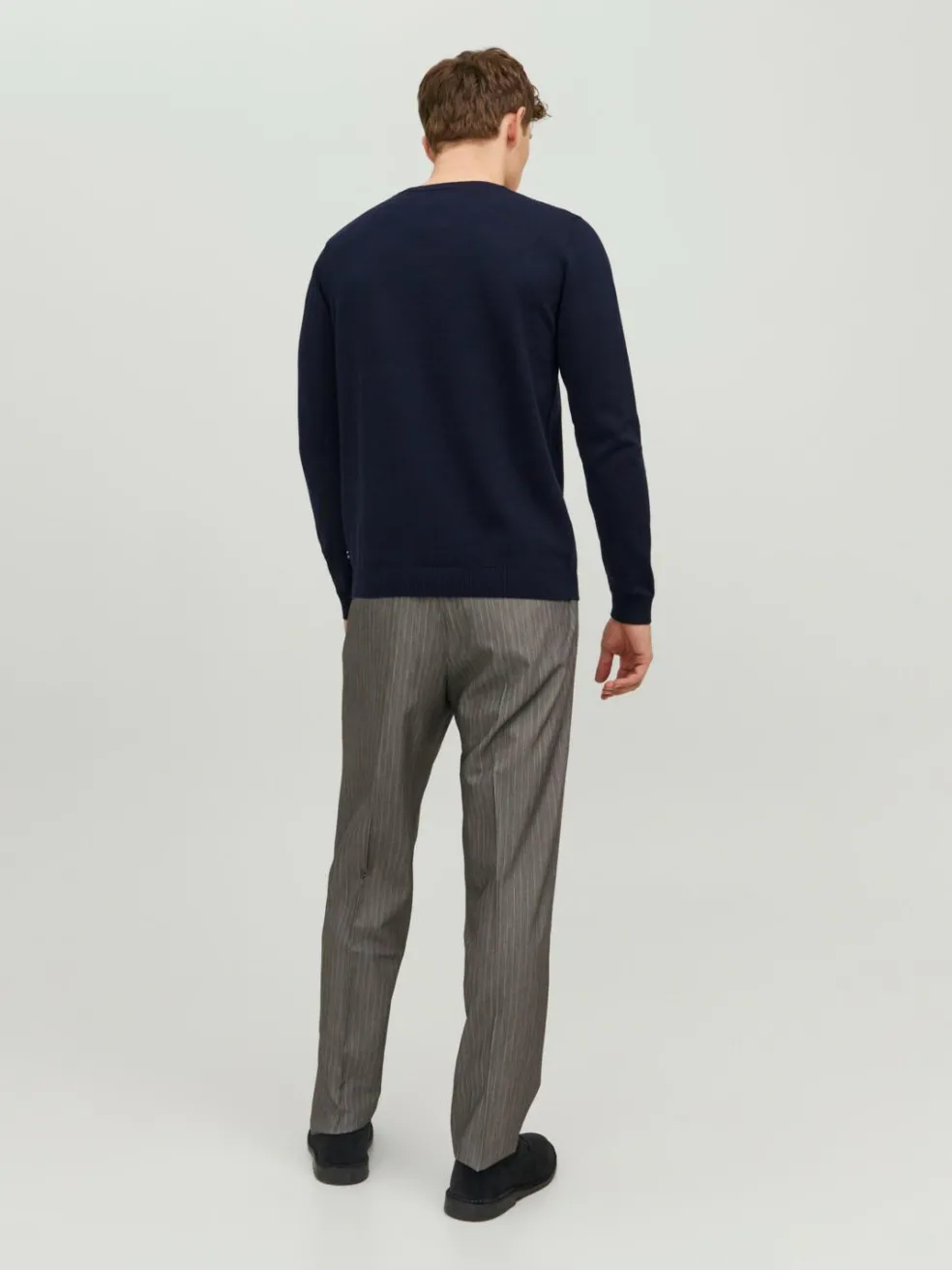 JACK & JONES Basic knit v-neck slim fit, heren pullover katoen met V-hals, blauw
