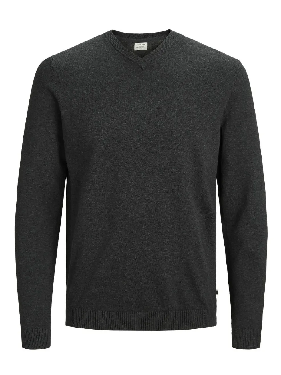 JACK & JONES Basic knit v-neck slim fit, heren pullover katoen met V-hals, donkergrijs melange