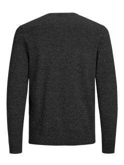 JACK & JONES Basic knit v-neck slim fit, heren pullover katoen met V-hals, donkergrijs melange