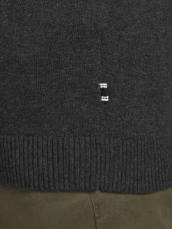 JACK & JONES Basic knit v-neck slim fit, heren pullover katoen met V-hals, donkergrijs melange