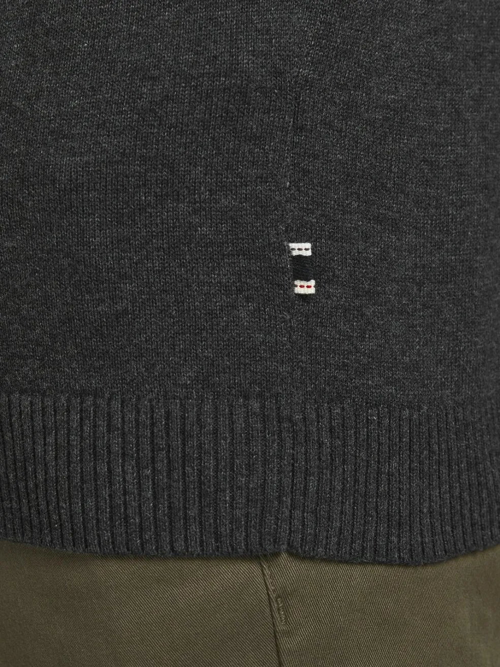 JACK & JONES Basic knit v-neck slim fit, heren pullover katoen met V-hals, donkergrijs melange
