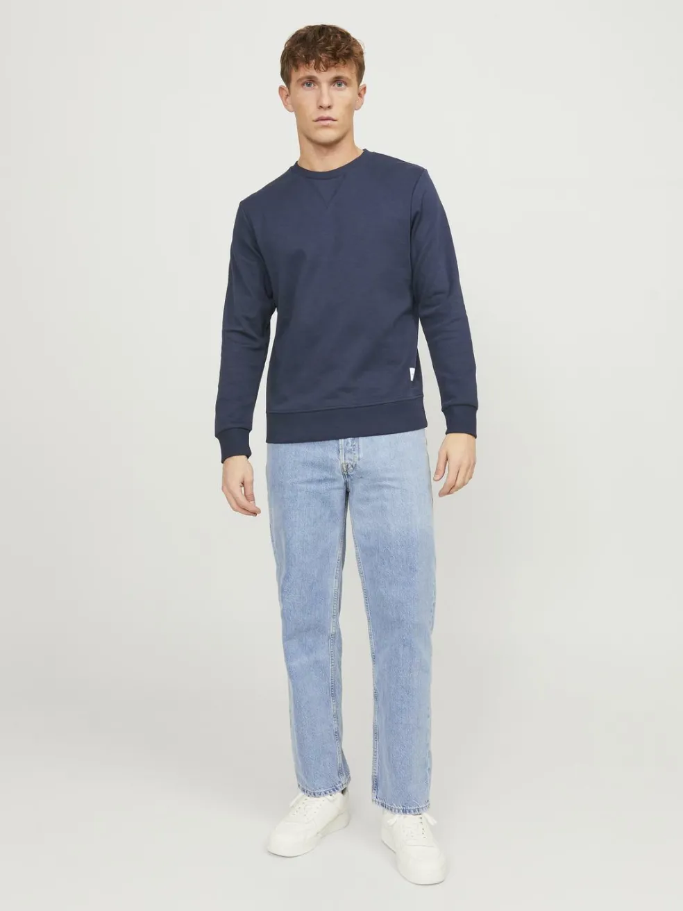 JACK & JONES Basic sweat crew neck regular fit, heren sweatshirt katoenmengsel met O-hals, blauw